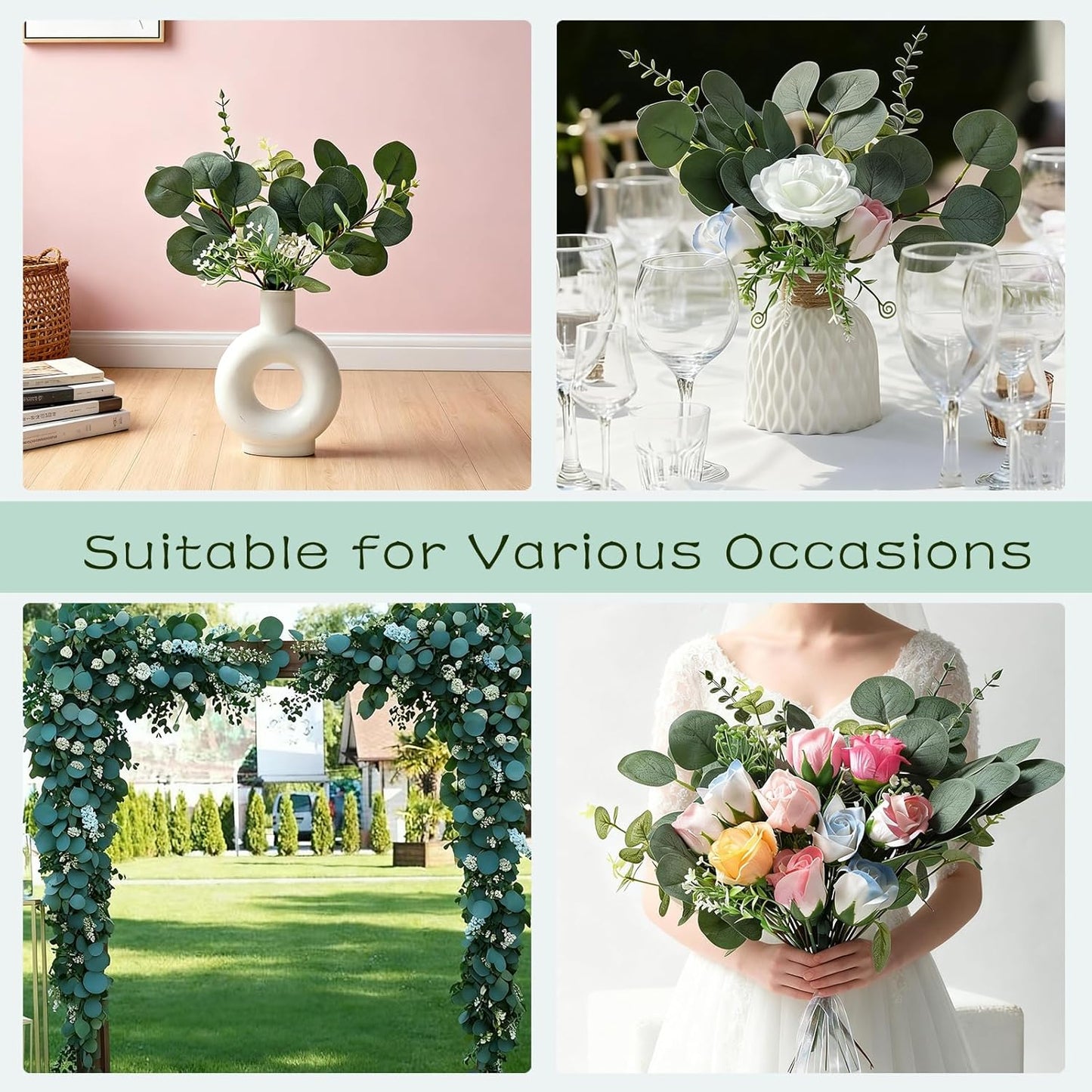 Fake Plants, 20Pcs Eucalyptus Stems Artificial Flowers, Fake Eucalyptus Leaves Stems, Plastic Grey Green Touch Leaf Branches for Home Office Flowers Bouquet Centerpiece Wedding Decoration