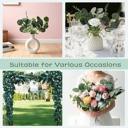 Fake Plants, 20Pcs Eucalyptus Stems Artificial Flowers, Fake Eucalyptus Leaves Stems, Plastic Grey Green Touch Leaf Branches for Home Office Flowers Bouquet Centerpiece Wedding Decoration