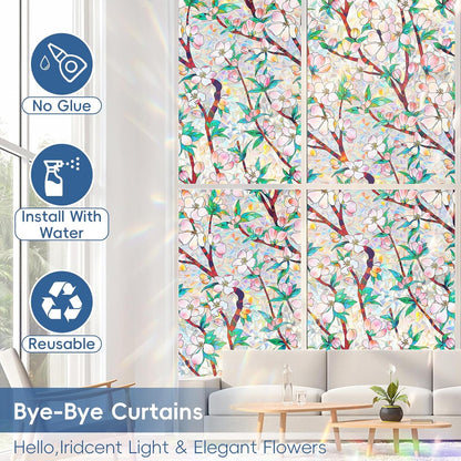 Dwersty Rainbow Window Privacy Film with Cutting Reference Line, 3D Decals Stained Glass Clings, Static Cling Sticker, Suncatcher Windows Cover Tint for Home, 17.5 Inch x 78.74 Inch