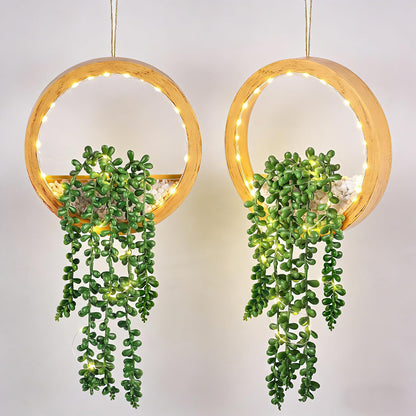 Der Rose 2 Pack Lighted Hanging Plants, Artificial String of Pearls Succulents with Warm LED Lights, Aesthetic Fake Plants for Black Bathroom Bedroom Living Room Wall Decor, Party & Gift for Women