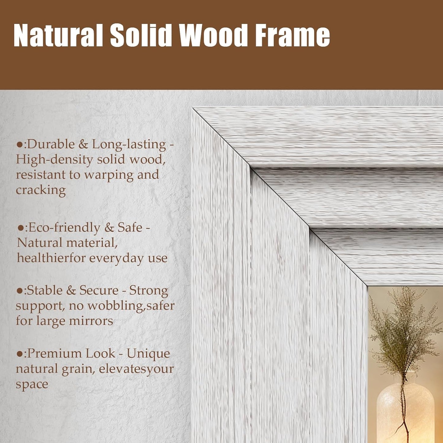 Full Length Mirror 71"x30", Large Solid Wood Frame Floor Mirror, Leaning Floor Mirror, Stable Frame, Shatterproof Glass, Modern Classic Style for Bedroom, Living Room, Entryway