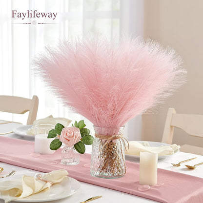 50pcs Pampas Grass 17in for Living Room Decor, Blush Pink Pampas Grass Decor, Fluffy Pink Flowers for Home Birthday Bathroom Baby Shower Wall Bow Decor(Blush & Cream & Pink)