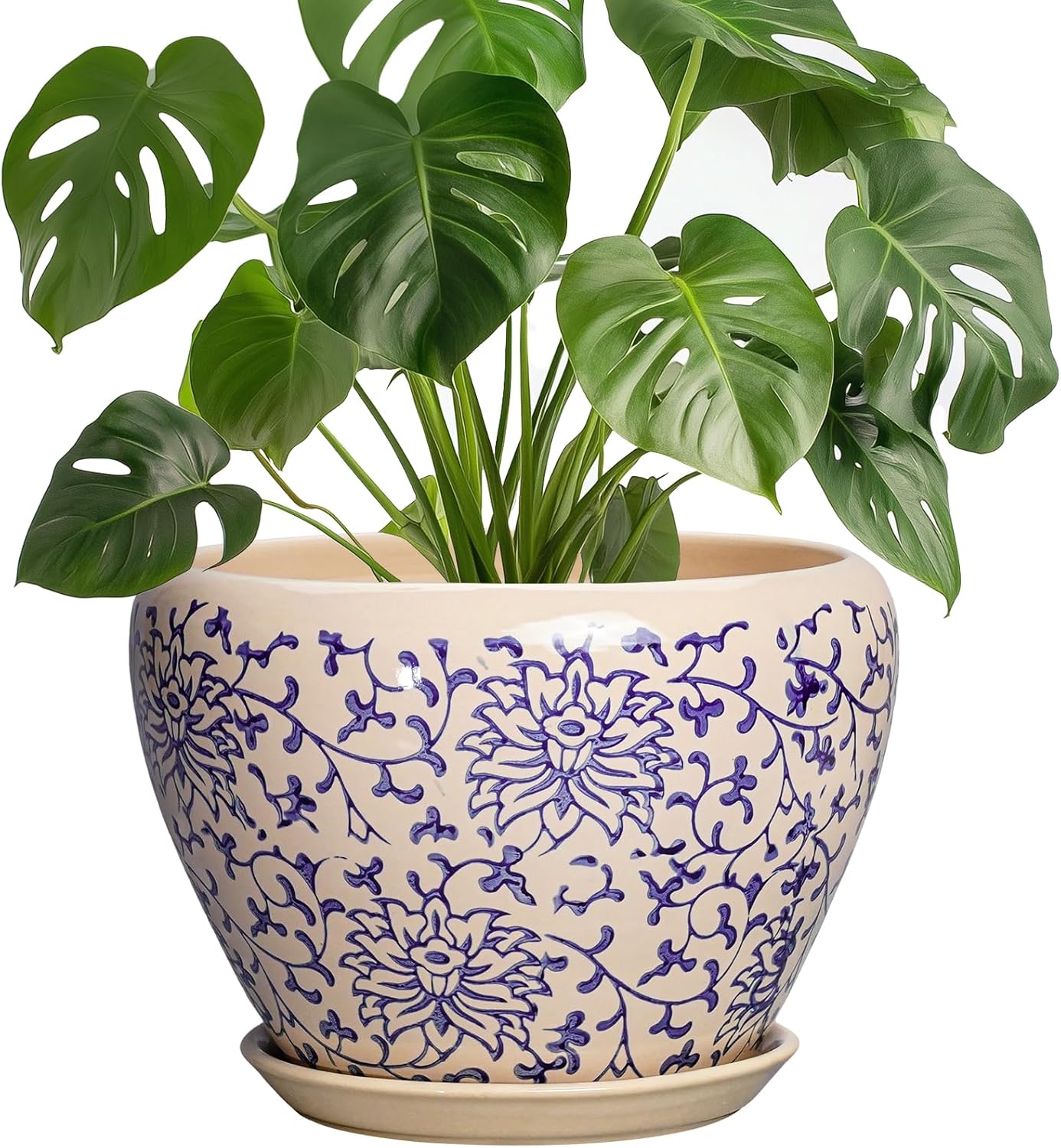 6 Inch Plant Pot - Ceramic Pots for Plants with Drainage Hole and Saucer, Round Succulent Planter Indoor Outdoor, Modern Flower Pot for Snake Plants, Home Decor, Gifts for Plant Lover, Blue