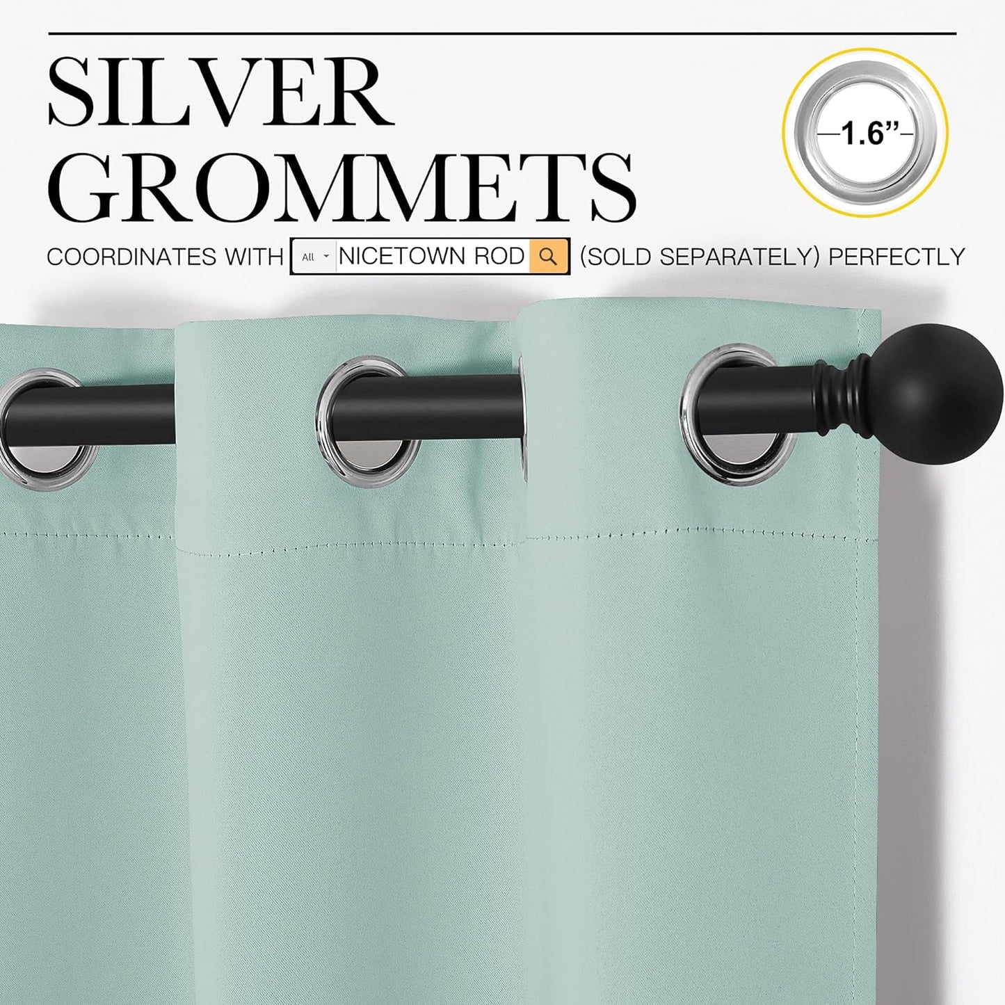 NICETOWN Halloween Pitch Black Solid Thermal Insulated Grommet Blackout Curtains/Drapes for Bedroom Window (2 Panels, 42 inches Wide by 63 inches Long, Black) - Colors A