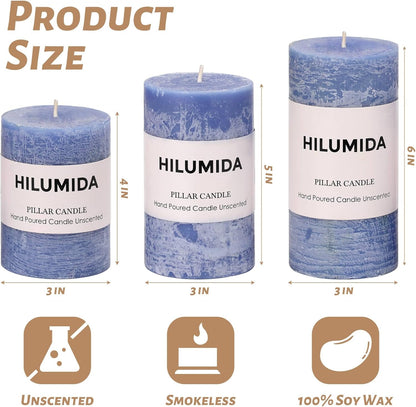 Sage Green Pillar Candles Set of 3 - Hand-Poured Unscented Candles,Smokeless Dripless Candles for Dinner Table and Home, Set of 3 in Different Sizes (3"x4", 3"x5", 3"x6")