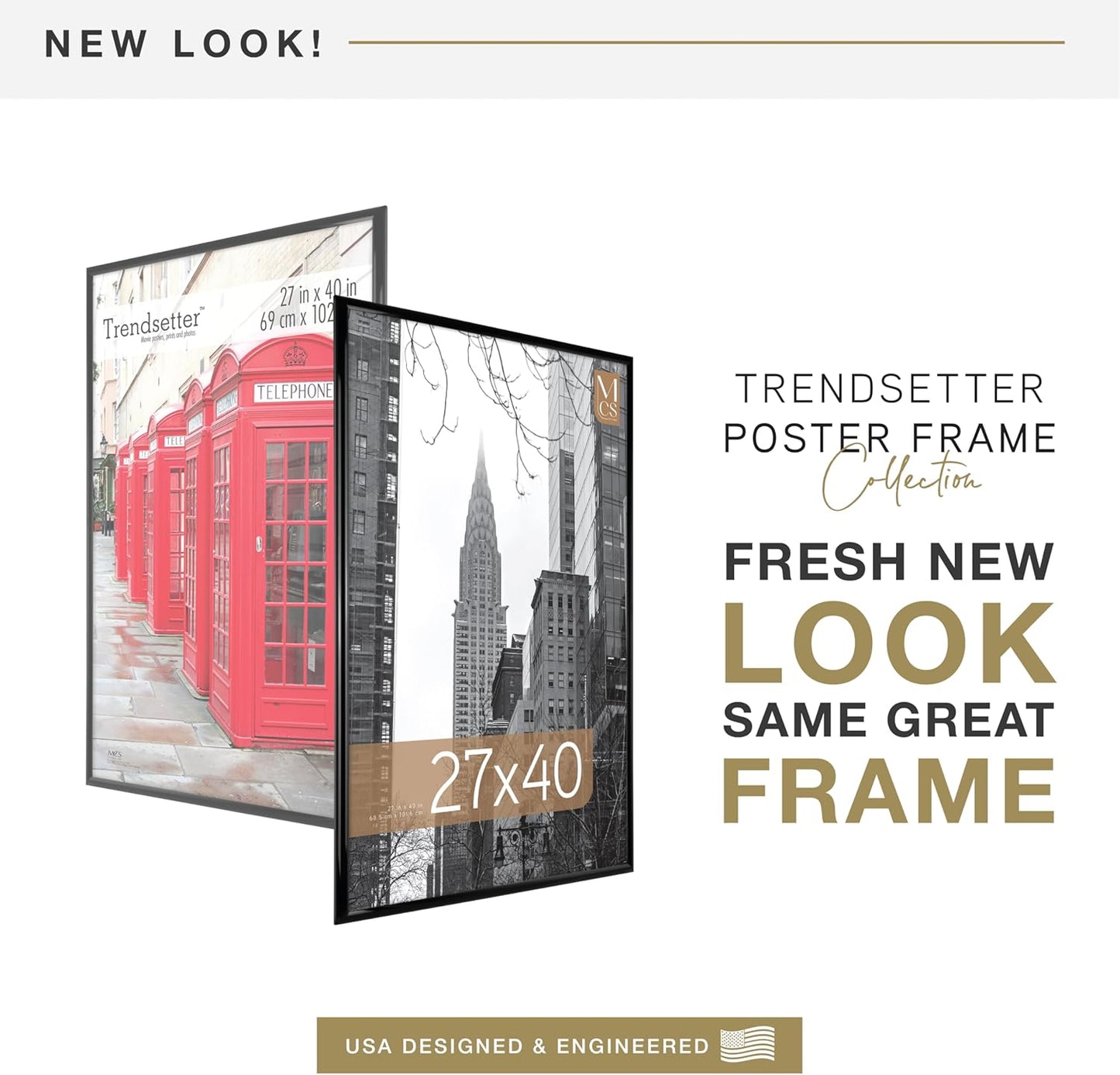 MCS Trendsetter 24x36 Poster Frame Black High-Gloss, Vertical & Horizontal Wall Hanging Large Picture Frame for Photos, Posters & Art Prints (1-Pack)