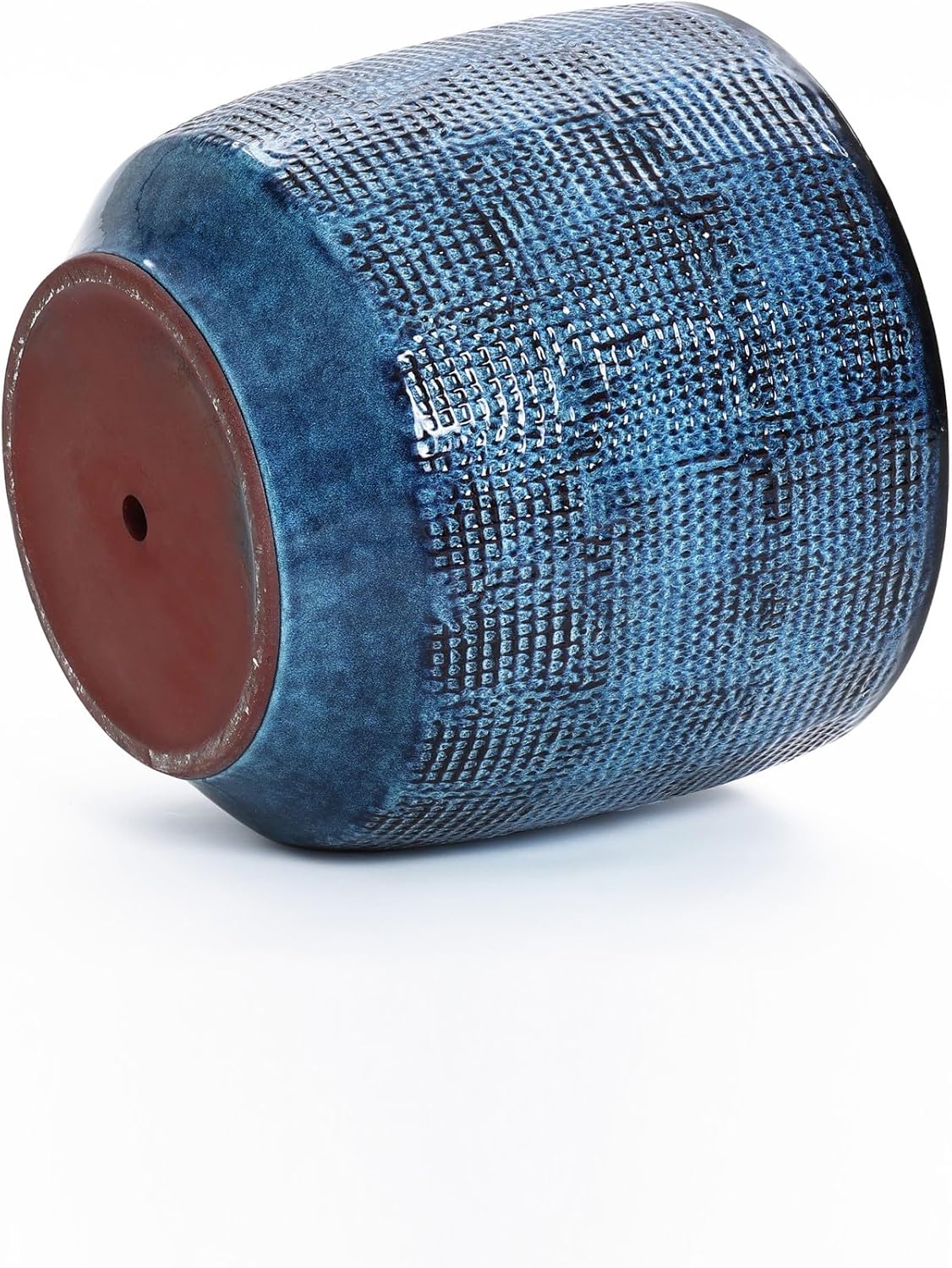 LuxenHome 15.75" Dia Large Ceramic Pots for Plants, Blue Glazed Planters for Outdoor Plants, Round Indoor Flower Pots with Drainage Hole and Rubber Plug for Home Garden Patio
