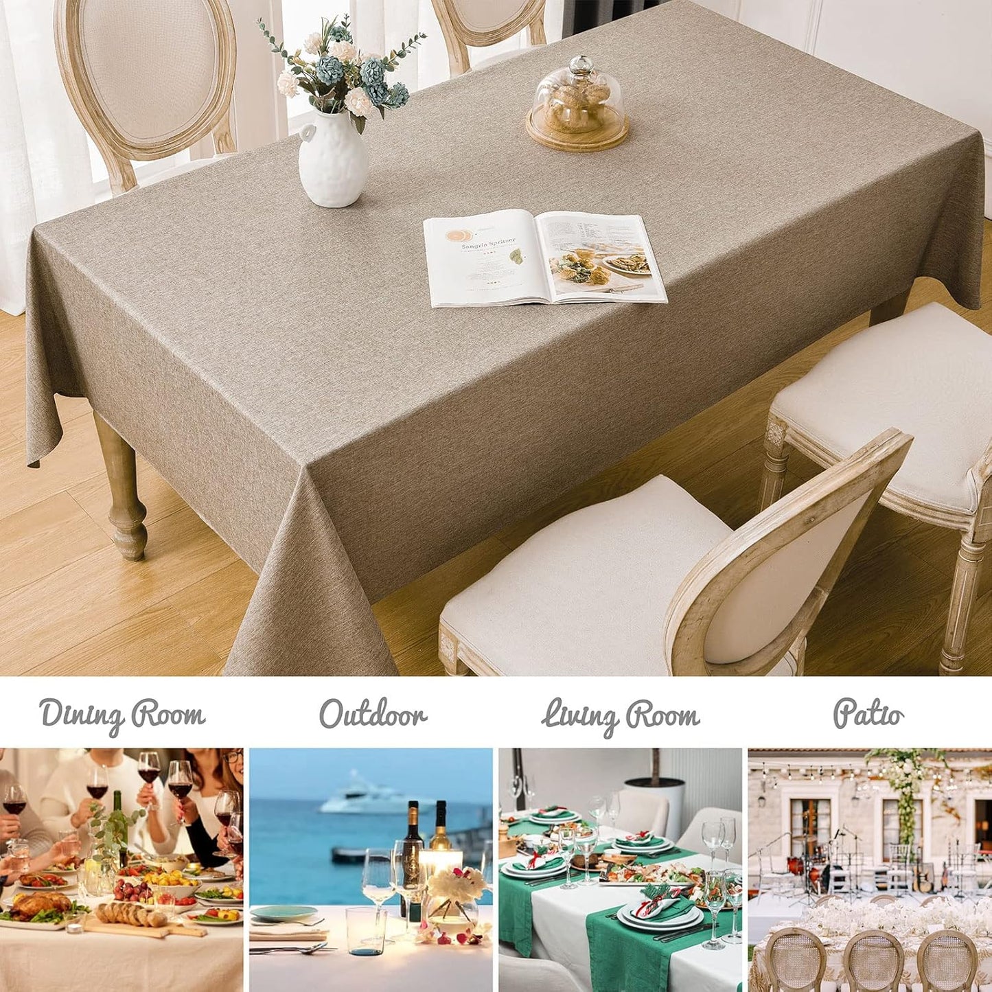 Veblandy Rectangle Tablecloth Waterproof Linen Textured Table Cloth Stain and Wrinkle Resistant Washable, Decorative Fabric Table Cover for Dining, Party and Camping (Sage Green, 52 * 70)