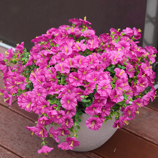 Artificial Flowers for Outdoors, UV Resistant Fake Silk Morning Glory, Realistic Faux Plants for Outside Porch Patio Window Box Hanging Planter (16, Purple Fuchsia Yellow Orange)