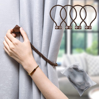 NazTur Magnetic Curtain Tiebacks- Upgrade 2022 with a Thicker Twist Rope & Strong Magnet Tieback Window Treatment Holdbacks Draperies Holders Decorative Drape Handmade Tie Back (Black, 2)