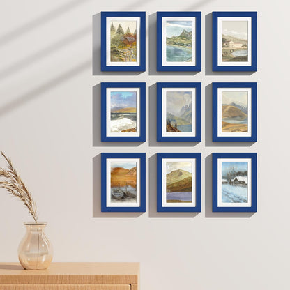 Vittanly 8x10 Picture Frames Set of 9, Shatter Resistant Plexiglass, Display 5x7 Pictures with Mat or 8x10 without Mat, Photo Frames for Wall or Tabletop, Engineered Wood, Black - Colors B