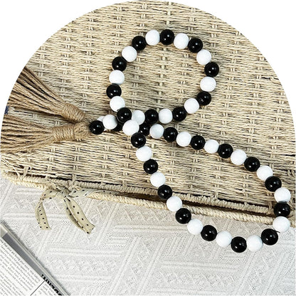 pson 39.4 Inch Wood Bead Garland with Tassels, Farmhouse Beads for Wall Hanging, Boho Rustic Prayer Beads, and Home Décor(Black and White)