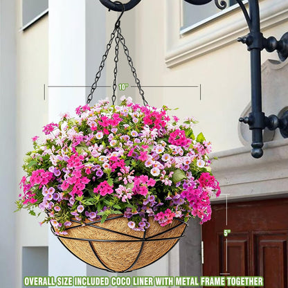 4 Pack 12 Inch Hanging Planters for Outdoor Plants Metal Watering Flower Baskets with Coco Liner for Outside Panting Plant Holder Pot for Home Garden Porch Balcony Railings Decor