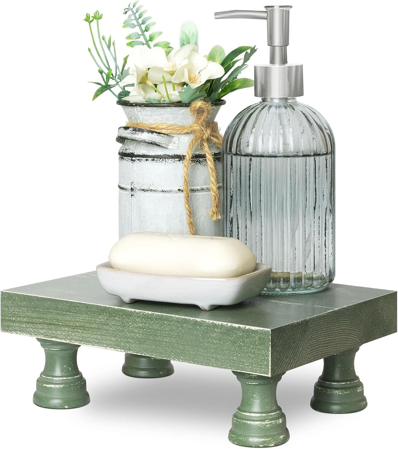 EOSAHR Farmhouse Riser for Room Decor : Decorative Pedestal Stand For Display Your Home Decorations and Uniquely Soap Stand - Rustic Bathroom Counter Tray and Kitchen Decor (Natural Wood)