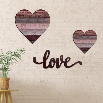 3 Pcs Wooden Hearts Decor Heart Wooden Sign Rustic Hanging Love Plaque for Wall Home Farmhouse Living Room Bedroom Gifts(White)