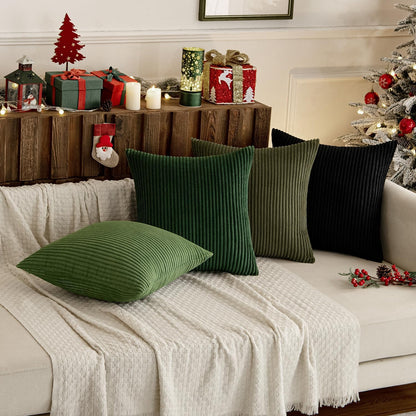 MIULEE Boho Farmhouse Sage Green Throw Pillow Covers 18x18 Inch Set of 4 Mordern Nordic Cushion Covers Soft Corduroy Spring Home Decor for Couch Bed Sofa Living Room Forest Green