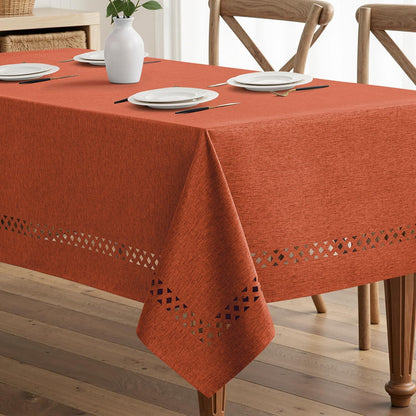MIULEE Beige Rectangle Linen Polyester Tablecloth with Decorative Cutouts Spring Waterproof Stain Resistant & Shrink-Proof Table Cloth 52x70 inch Farmhouse Style for Dining Wedding and Outdoor