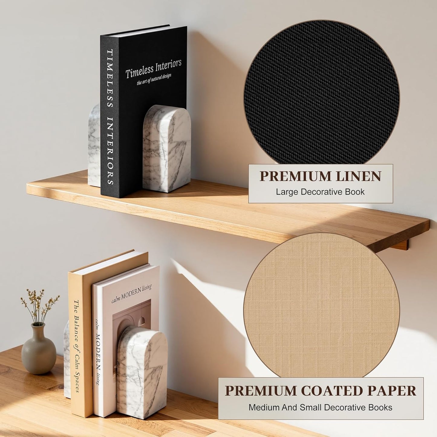 JARLINK Beautiful Decorative Books, Set of 3 Stackable Fake Books for Coffee Table, Shelf & Mantel Decor - Modern Home Decoration with Hidden Storage for Photos, Keepsakes & Living Room Styling, Brown