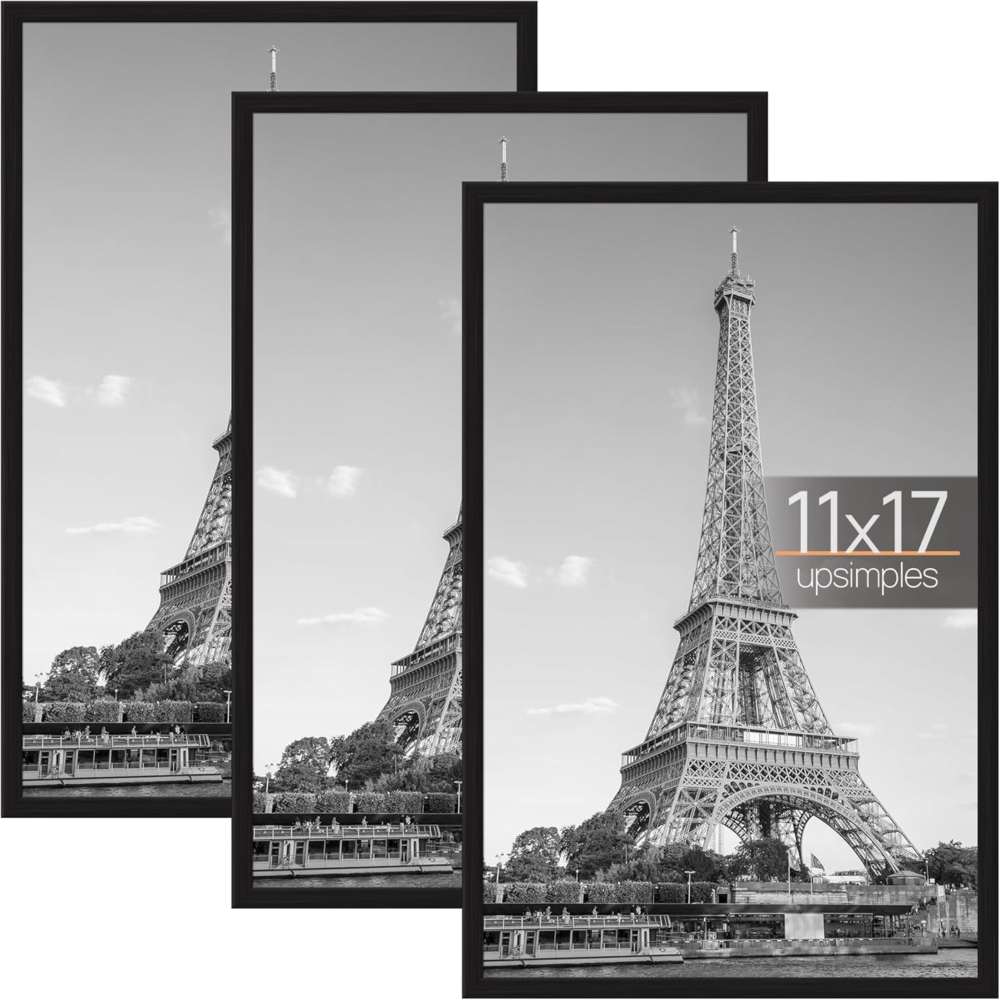 upsimples 18x24 Picture Frame Black 3 Pack, Scratch-Proof Poster Frames 18 x 24 for Photo Gallery - Slide-In Strips, Horizontal or Vertical Wall Mounting