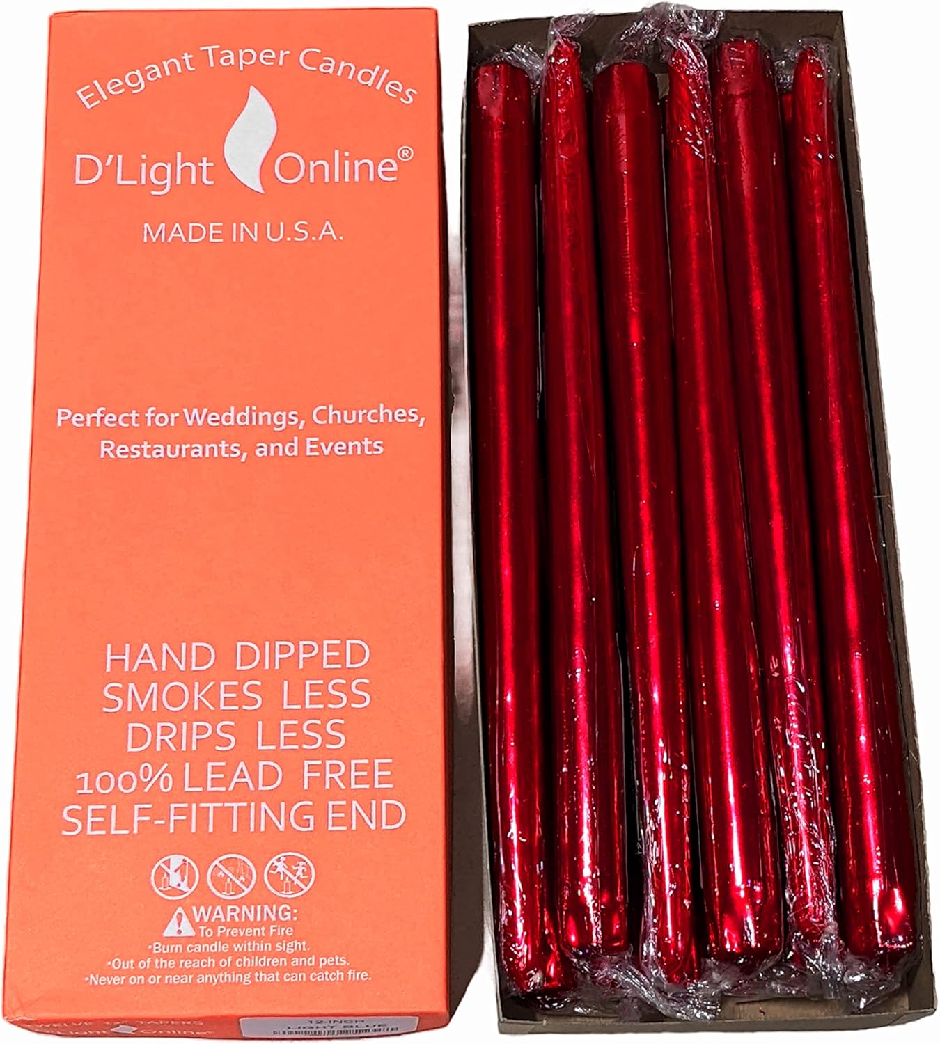 D'light Online White Taper Candles, 10 Inch Premium Quality Candles Hand-Dipped Tapered Candles, Dripless, Smokeless and Unwrapped Bulk Pack for Events - Set of 12 (10 Inch, White)