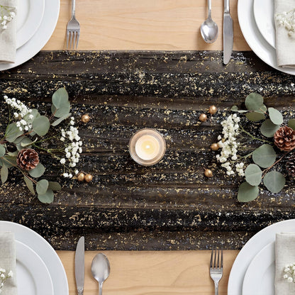 Artoid Mode Beige Gold Gauze Table Runner 120 Inch 10FT, Glitter Metallic Foil Sheer Dining Wedding Anniversary Holiday Birthday Table Decor for Home Party