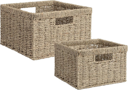 StorageWorks Wicker Basket, Baskets for Organizing, Storage Basket with Built-in Handles, Water Hyacinth Shelves (Medium 2-Pack, Natural Hyacinth)