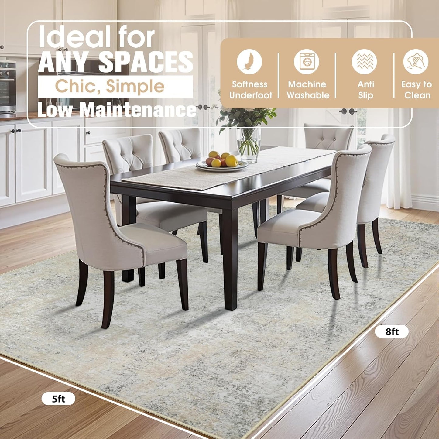 8x10 Area Rugs for Living Room Rug Washable: Abstract Large Rug for Dining Room Bedroom Carpet Non Slip 8 by 10 Indoor Modern Nursery Home Office Blue Grey