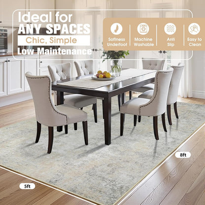 8x10 Area Rugs for Living Room Rug Washable: Abstract Large Rug for Dining Room Bedroom Carpet Non Slip 8 by 10 Indoor Modern Nursery Home Office Blue Grey