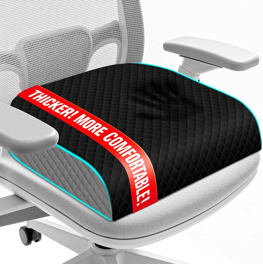 Seat Cushion, Memory Foam Chair Pad for Sciatica & Hip Pain Relief, Non-Slip Cushion for Office, Home, Car, Large Desk Chair Cushion, Washable Cover & Handle, Large, Black