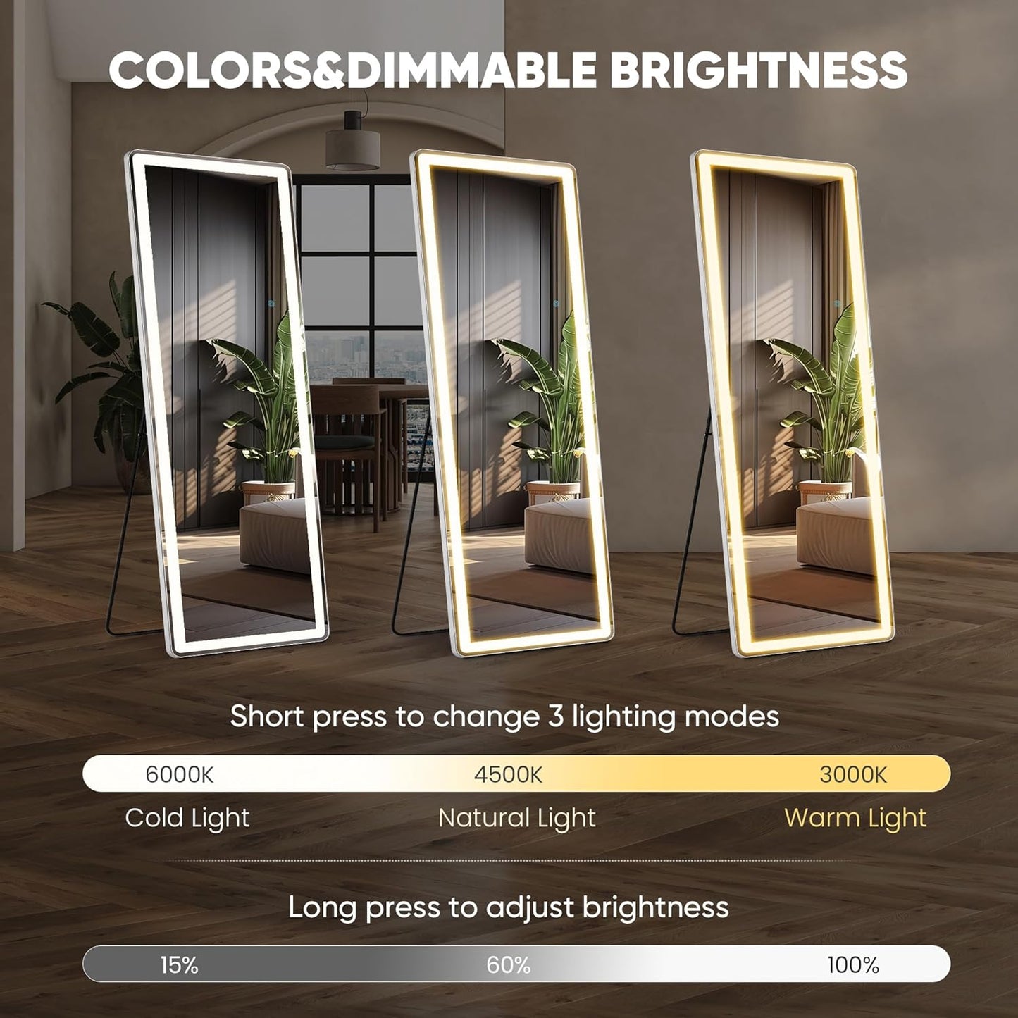Mirror Full Length, Upgraded Body Wall Mirrors with Shatter-Proof Glass, Floor Standing, Hanging or Leaning, Tall Mirror with Stand Aluminum Alloy Frame for Bedroom