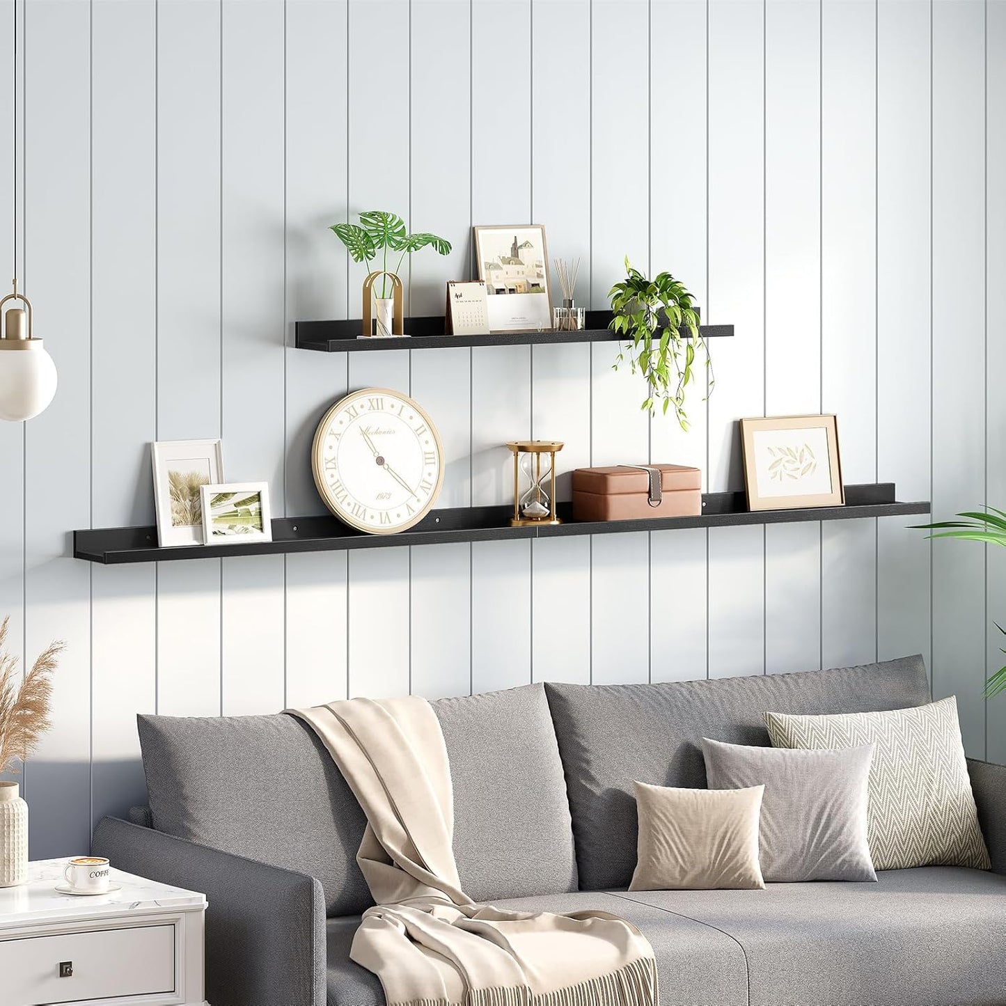 HOOBRO Floating Shelves, Wall Shelf Set of 3, 35.4 Inches Hanging Shelf with Raised Edge and Invisible Brackets, for Bathroom, Bedroom, Kitchen, Office, Living Room Decor, Rustic Brown BF90BJ01