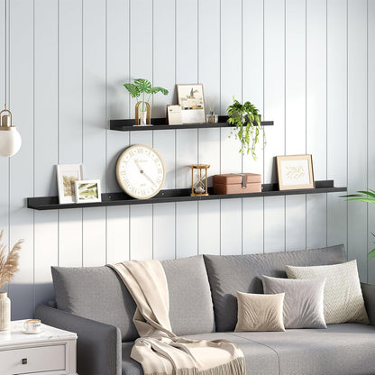 HOOBRO Floating Shelves, Wall Shelf Set of 3, 35.4 Inches Hanging Shelf with Raised Edge and Invisible Brackets, for Bathroom, Bedroom, Kitchen, Office, Living Room Decor, Rustic Brown BF90BJ01