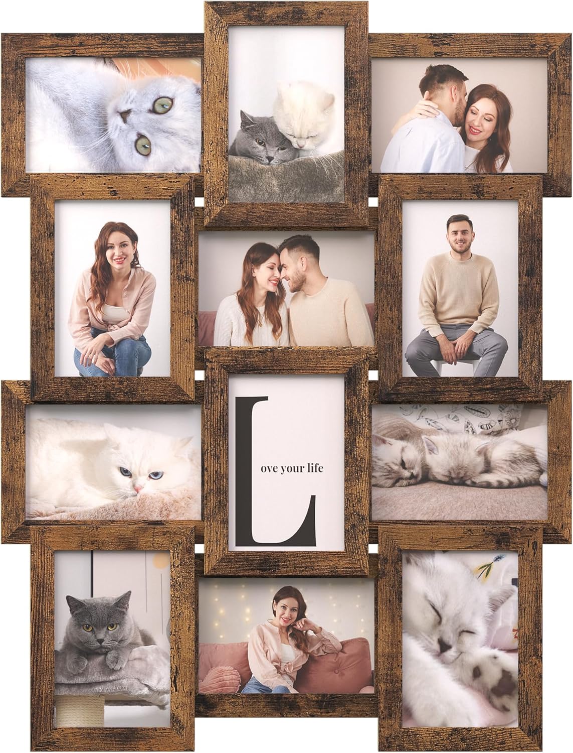 SONGMICS Collage Picture Frames, 4x6 for Wall Decor, Multi Family Photo for Gallery Decor, Hanging Display, Set of 12, Rustic Brown URPF026X01