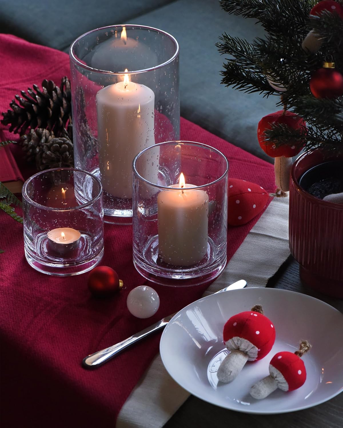 Glass Candle Holders Set, Hurricane Vase Centerpieces for Pillar Votive Flower,Clear Seeded Bubbles Cylinder Bulk, Mother's Day Birthday Gift,3 Sizes 8 Inch 5 Inch 3.5 Inch Height