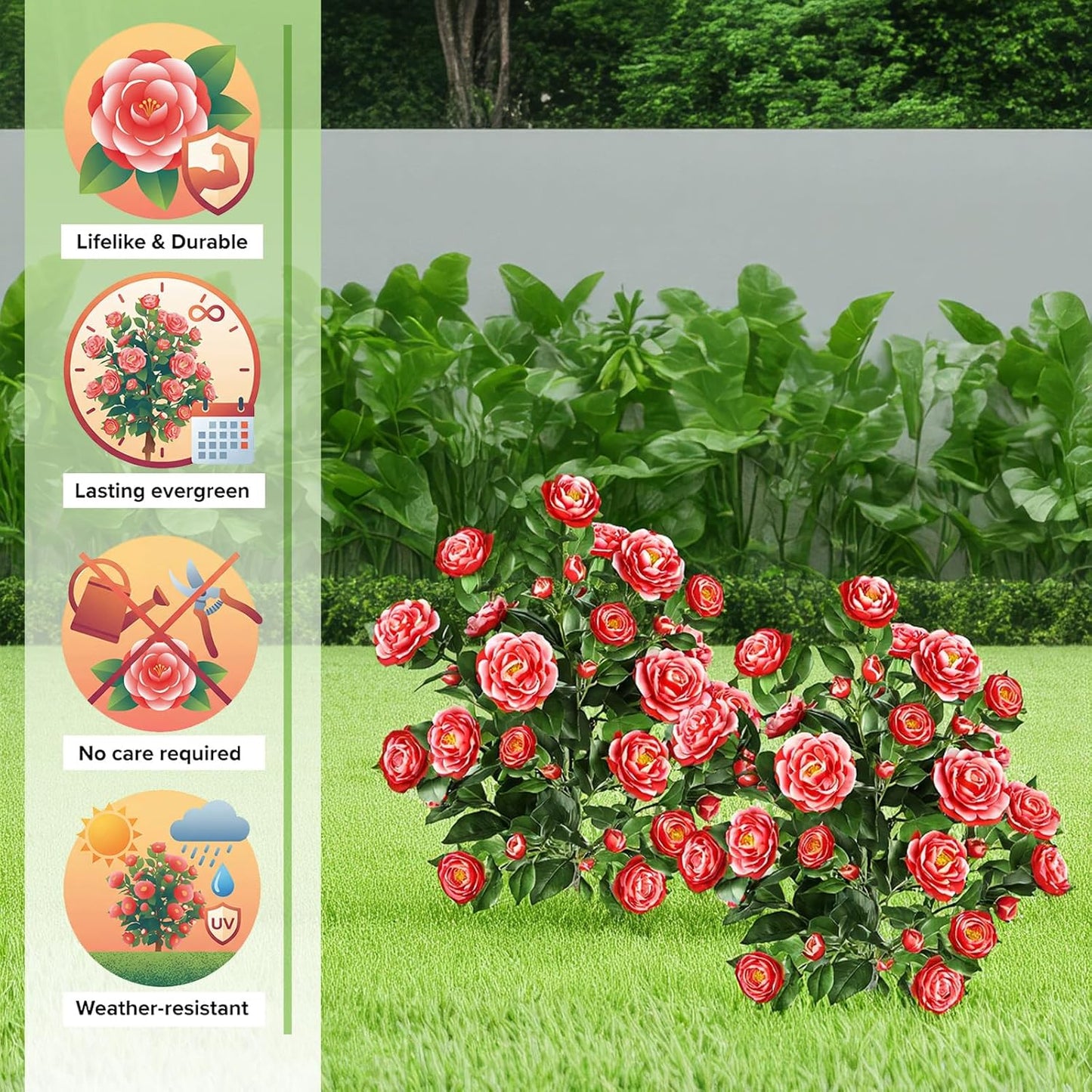 Lunmon 2 Pack 3ft Artificial Camellia Plants Tree 36" Faux Camellia Flower with Spike UV Resistant Realistic Fake Floral Blooming Bush for Indoor Outdoor Front Door Porch Backyard Garden, Purple
