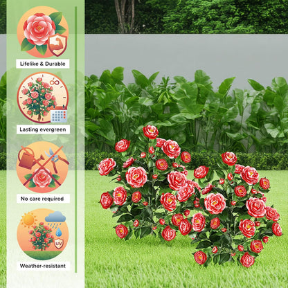 Lunmon 2 Pack 3ft Artificial Camellia Plants Tree 36" Faux Camellia Flower with Spike UV Resistant Realistic Fake Floral Blooming Bush for Indoor Outdoor Front Door Porch Backyard Garden, Purple
