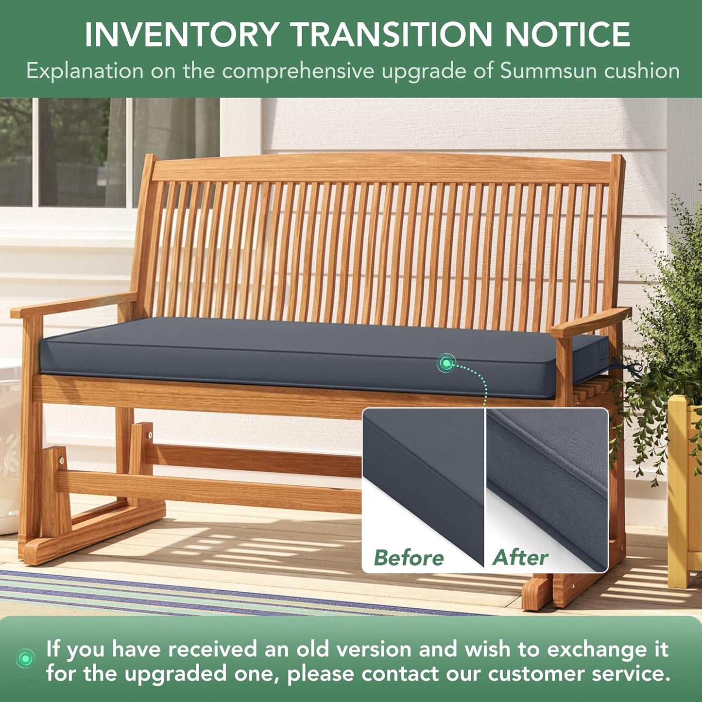 Summsun Outdoor Bench Cushion: Waterproof and Fade Resistant Patio Furniture Cushions - Non-Slip Bench Pad Cushion with Removable Cover for Garden Swing Porch Sofa Settee, 48 x 18 x 3 Inch, Black