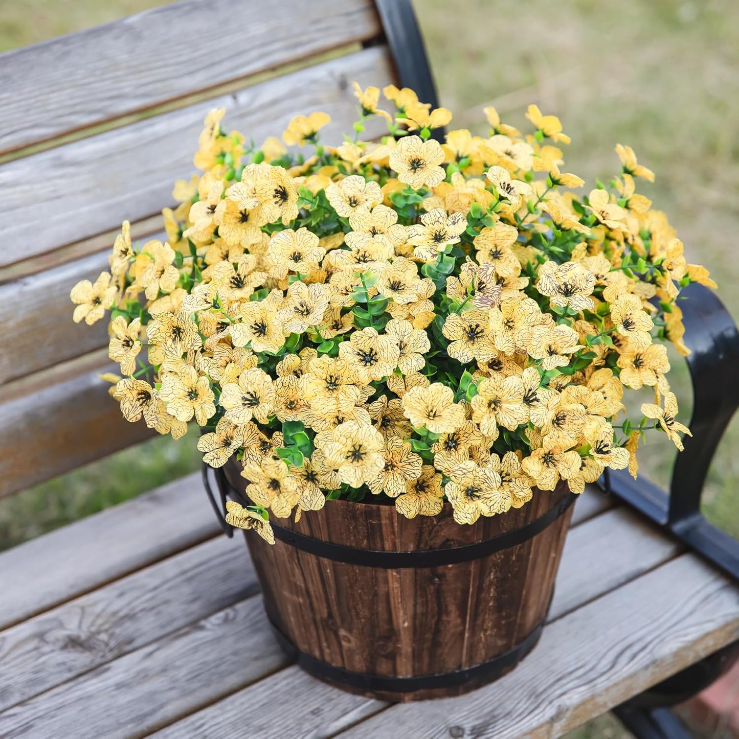 HyeFlora Artificial Flowers for Outdoor Indoor Garden Home Decoration, Faux Flower Daisy with Eucalyptus Leaves Fake Plants Greenery Boxwood Porch Patio, 12 Bundles (Mix Pink Red Purple Yellow)
