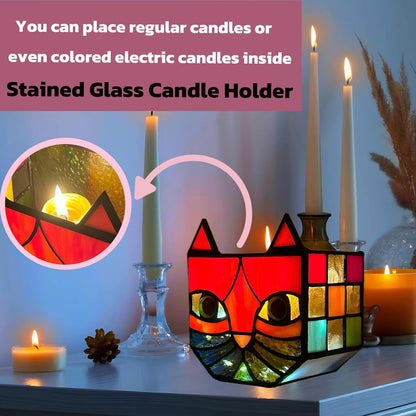 Tiffany Stained Glass Fun Moon Sleeping Cat Planter，Cactus Planter，Cute Planters for Indoor Plants,Decorative Flower Pots As Gifts for Cat Lovers，4.6x3x5.15 in