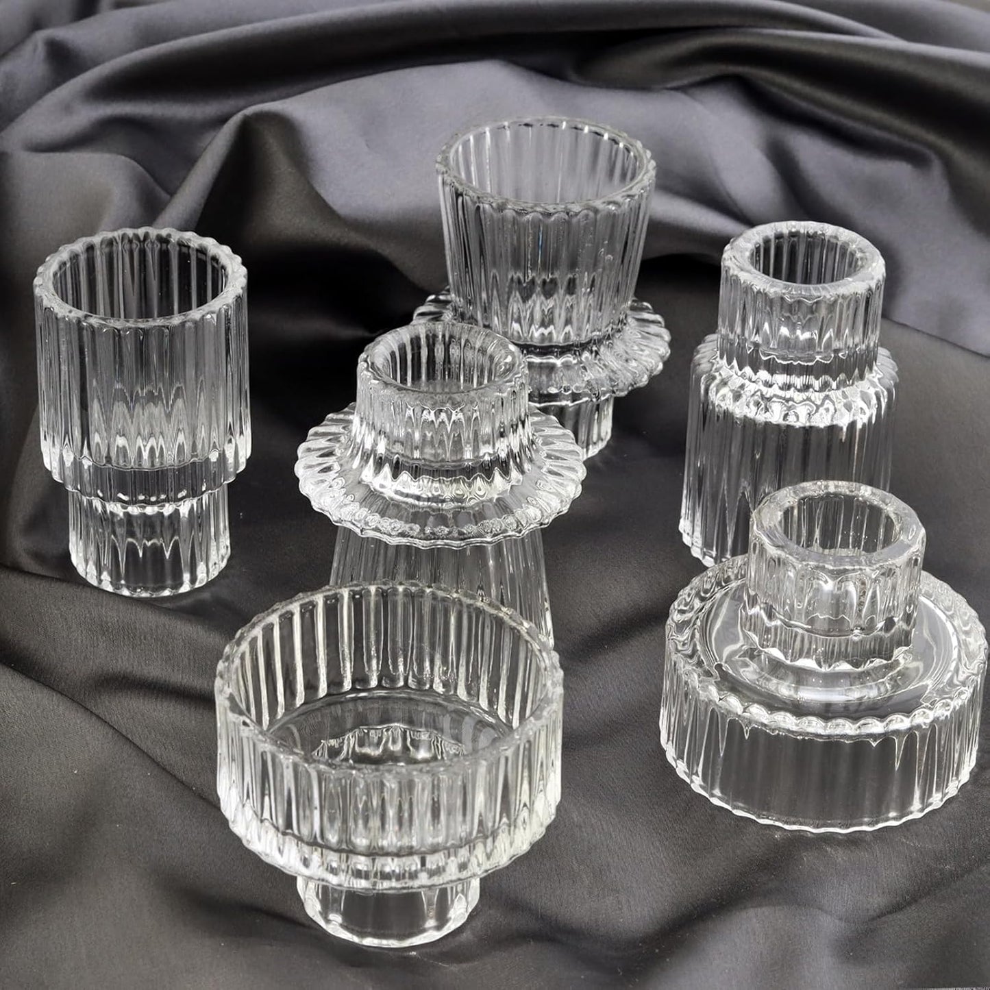 Brown Candlestick Holders 12PCS Ribbed Glass Taper Candle Holders Set for Tealight Candlestick Candles, Table Centerpieces for Thanksgiving Christmas Farmhouse Decor Indoor and Outdoor
