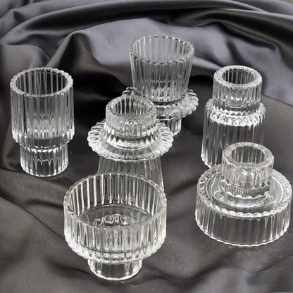 Brown Candlestick Holders 12PCS Ribbed Glass Taper Candle Holders Set for Tealight Candlestick Candles, Table Centerpieces for Thanksgiving Christmas Farmhouse Decor Indoor and Outdoor