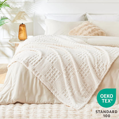 EXQ Home Fleece Throw Blanket for Couch or Bed - 3D Imitation Turtle Shell Jacquard Decorative Blankets - Cozy Soft Lightweight Fuzzy Flannel Blanket Suitable for All Seasons(50"×60",Beige)