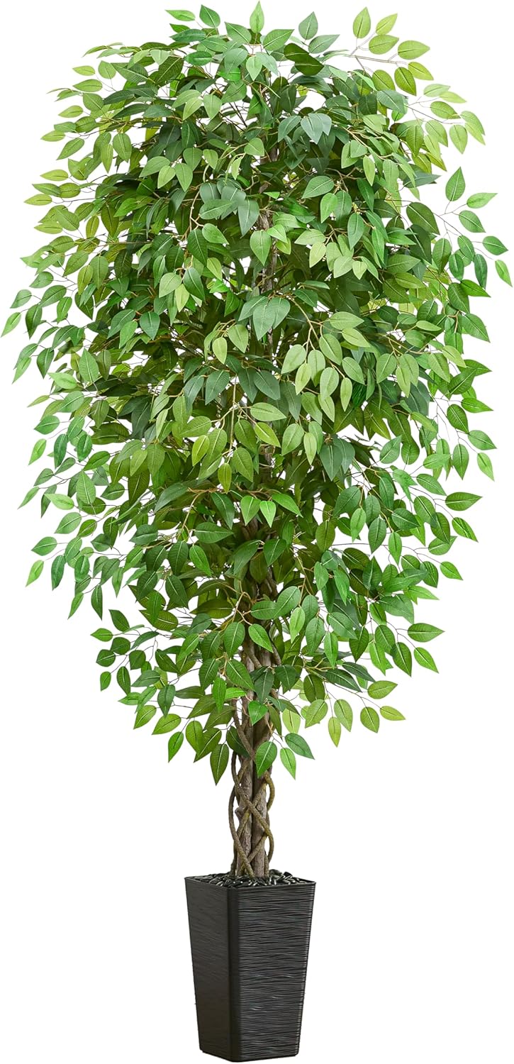 Artificial Ficus Tree 6FT Faux Plants Indoor Tall Fake Plants with White Planter, Green Lifelike Lush Fake Ficus Tree for Home Living Room Bedroom Outdoor Balcony House Office Decor