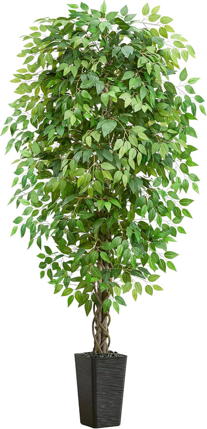 Artificial Ficus Tree 6FT Faux Plants Indoor Tall Fake Plants with White Planter, Green Lifelike Lush Fake Ficus Tree for Home Living Room Bedroom Outdoor Balcony House Office Decor