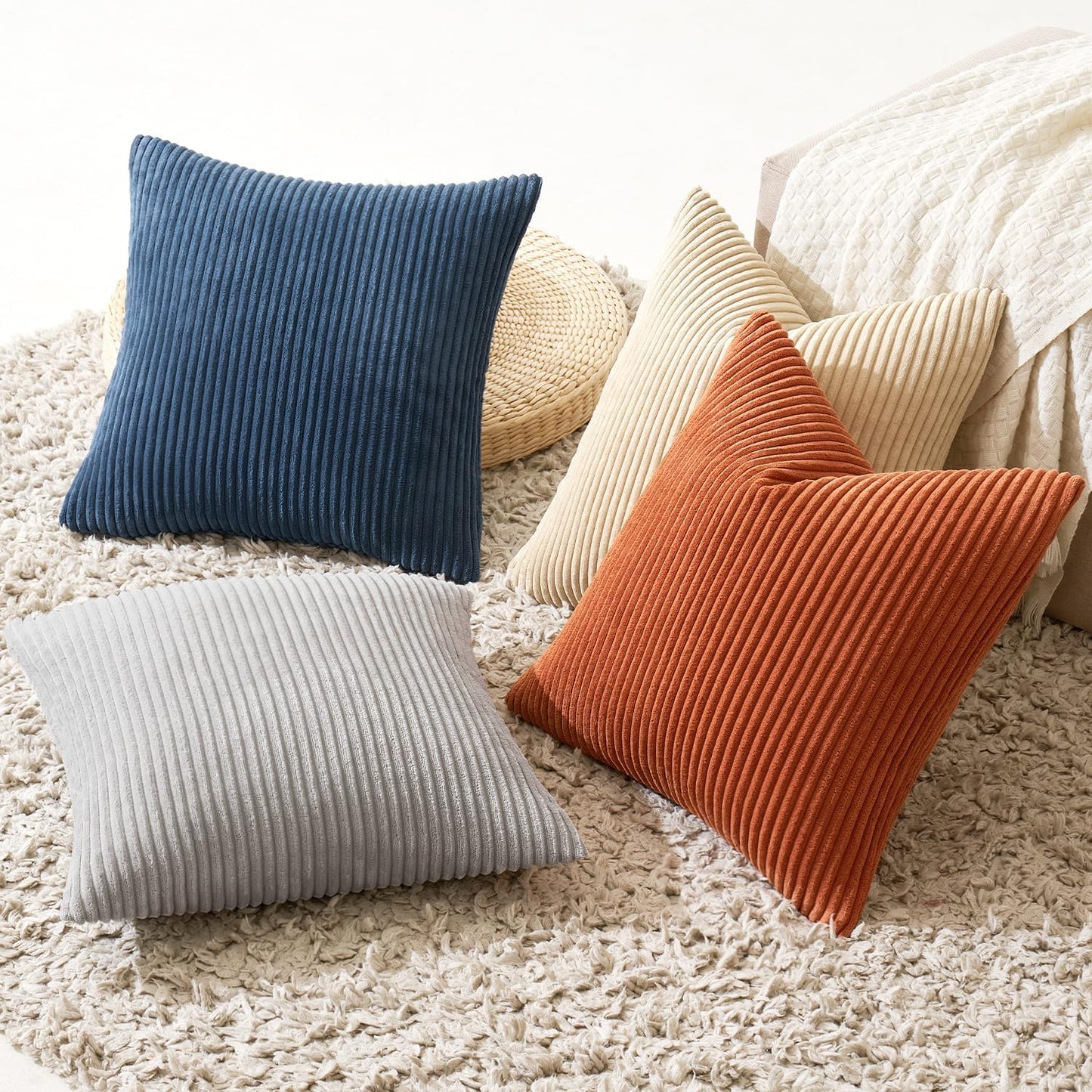 MIULEE Boho Farmhouse Sage Green Throw Pillow Covers 18x18 Inch Set of 4 Mordern Nordic Cushion Covers Soft Corduroy Spring Home Decor for Couch Bed Sofa Living Room Forest Green
