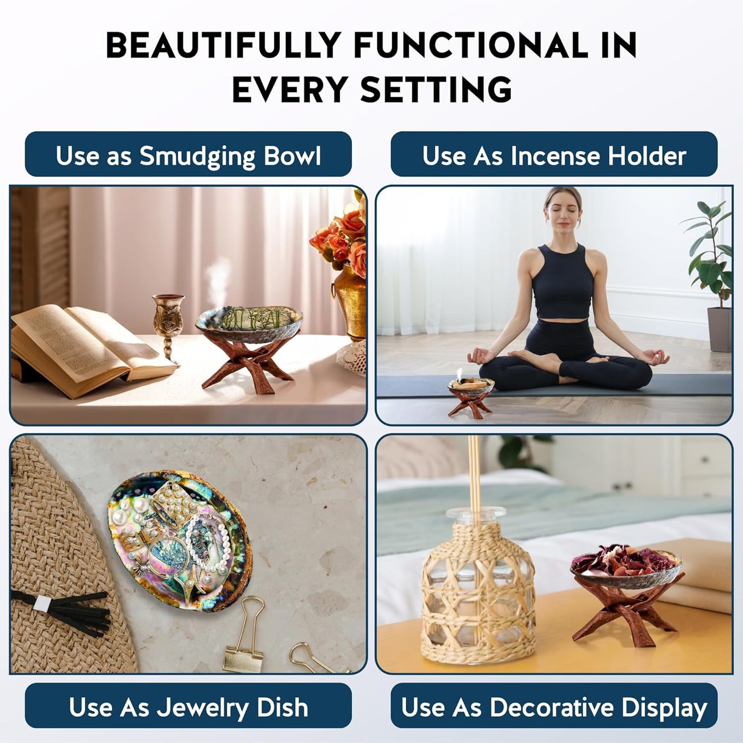 Alternative Imagination Hand Selected Abalone Shell - 6 Inches or Larger - Polished Mother-of-Pearl Interior - Flame-Proof Dish for Incense, Smudge Sticks, Trinkets, Crystal Display & Home Decor
