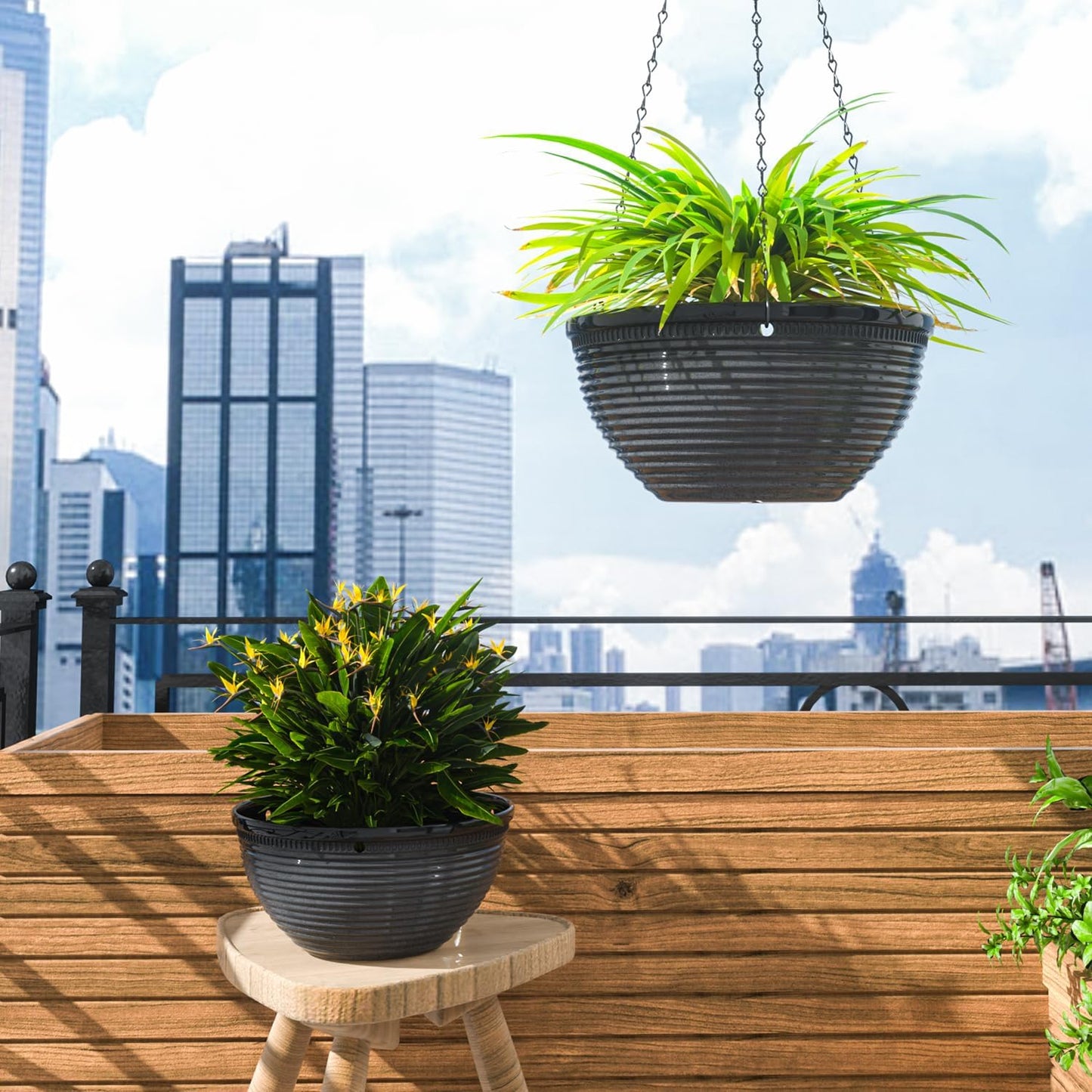 Vanslogreen 2 Pack Hanging Planters for Indoor Outdoor Plants, 10 Inch Hanging Planter with Drainage Hole & Plug Glazed Hanging Baskets Flower Pots for Garden Home (Blue)