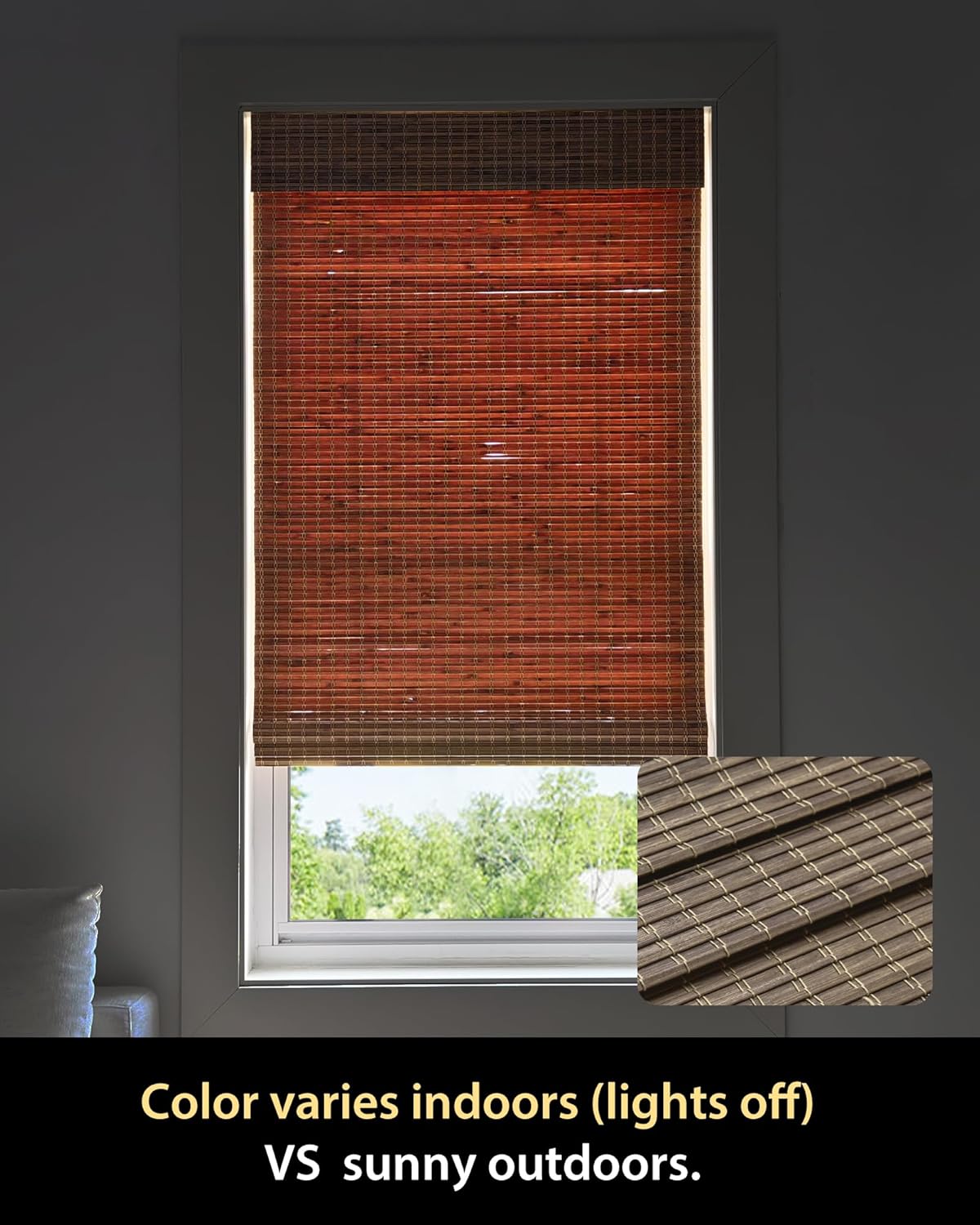 UNISHADES Cordless Bamboo Roman Shades for Windows, Blinds Size (26.5" W ×48" H) Colour (Highfield Teak)