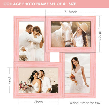 DUENPY 4x6 Collage Picture Frame Tempered Glass Front, Displays Four 4x6 Photo, Family Photo Collage Frame, Wall Decor Wall Hanging or Tabletop, Brown