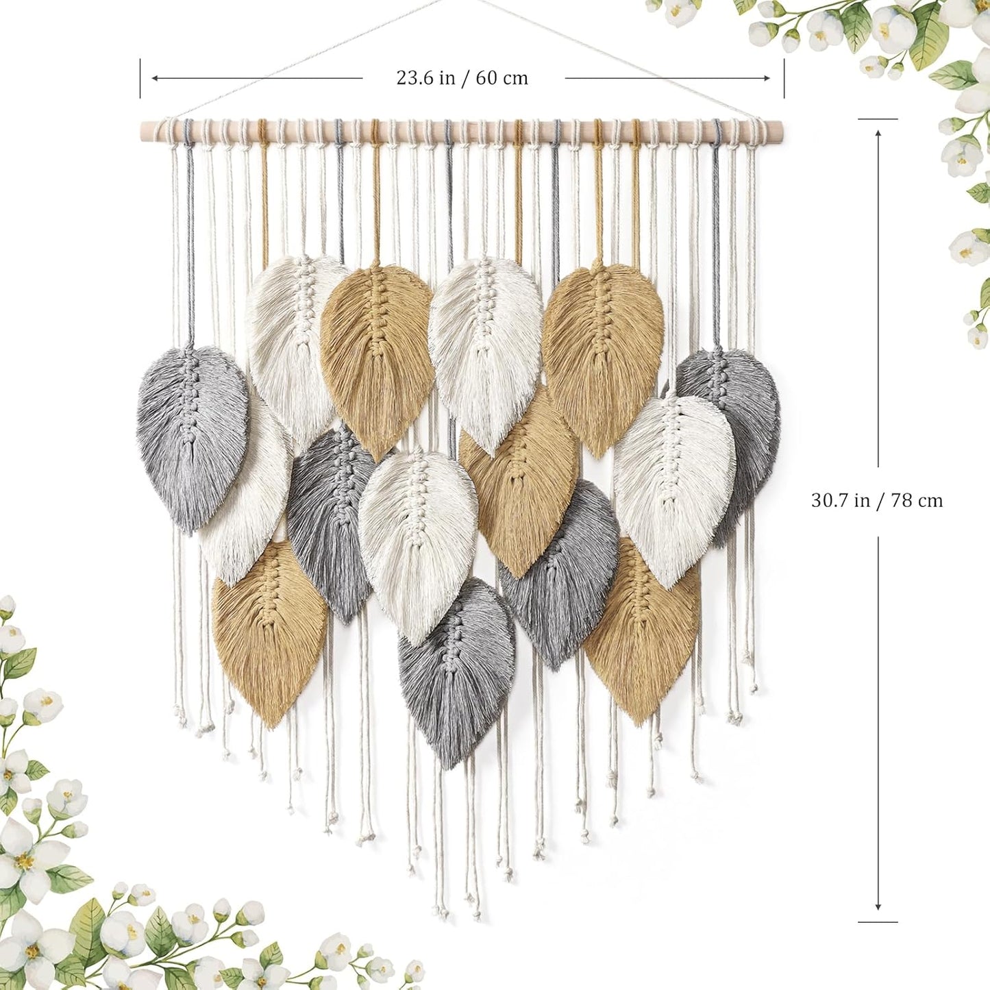 LOMOHOO Macrame Wall Hanging Boho Beige Leaves Tapestry Bohemian Handmade Woven Wall Art Decoration for Bedroom Living Room Apartment Dorm Gallery Perfect Handmade Gift Ideas
